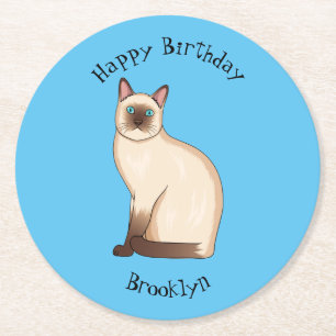 Siamese cat cartoon illustration runder pappuntersetzer