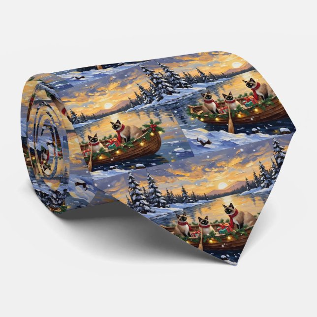 Siamese Cat Christmas Boat Holiday Krawatte (Gerollt)