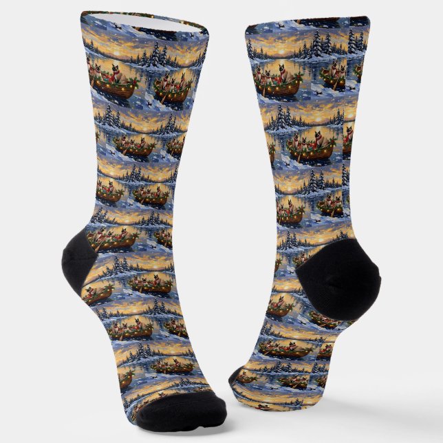Siamese Cat Christmas Boat Holiday Socken (Gewinkelt)