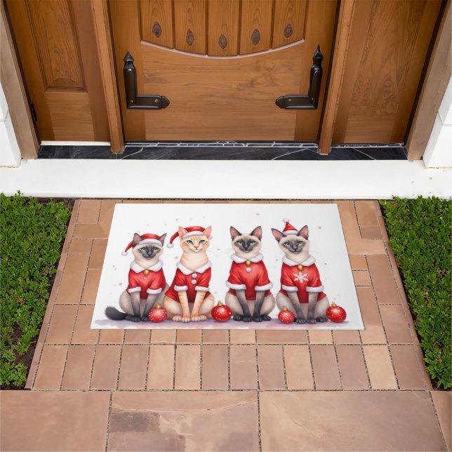 Siamese Cat Christmas Dress Santa Hat Fußmatte (Außenbereich)