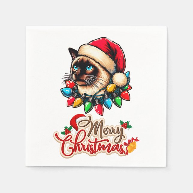 Siamese Cat Christmas Hat Xmas Serviette (Vorderseite)