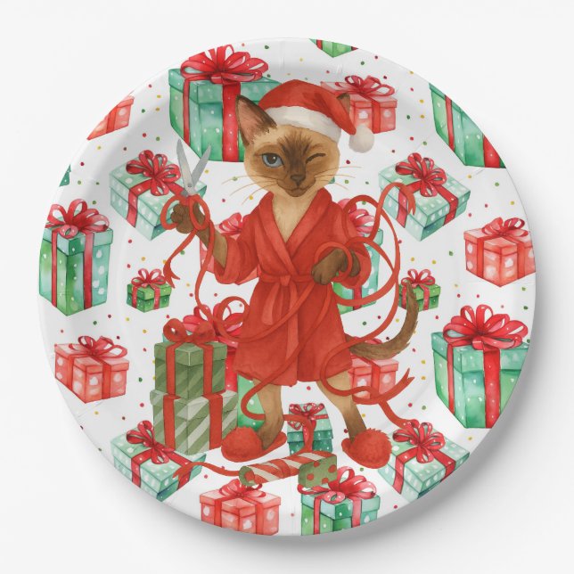 Siamese Cat Christmas themed for Cat Lover Pappteller (Vorderseite)
