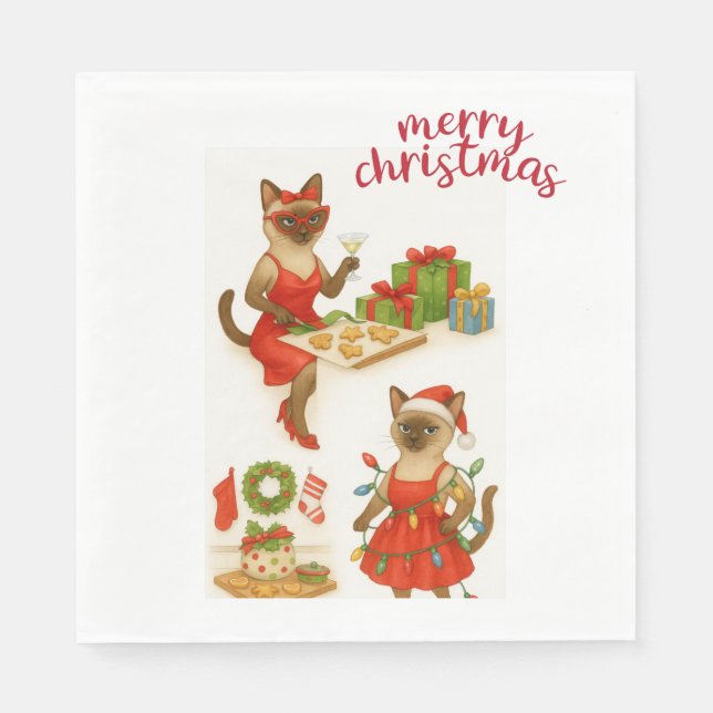 Siamese Cat Christmas Themed Serviette (Vorderseite)