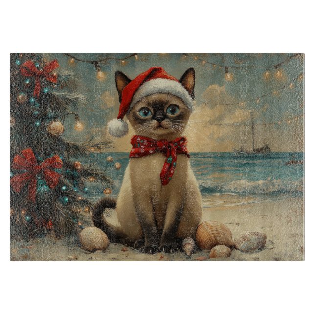 Siamese Cat Christmas Vintag Beach Schneidebrett (Vorderseite)