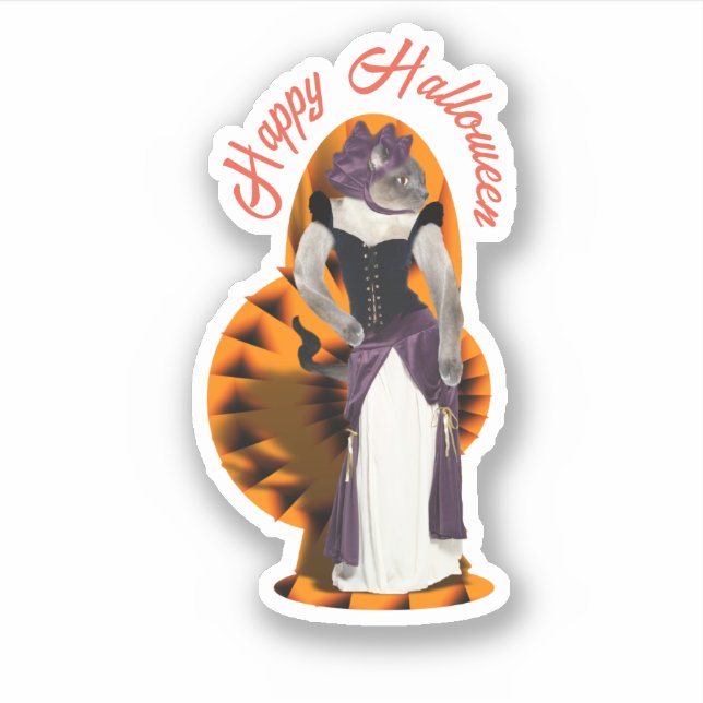 Siamese Cat Extravagant Dress on Halloween Aufkleber (Vorderseite)