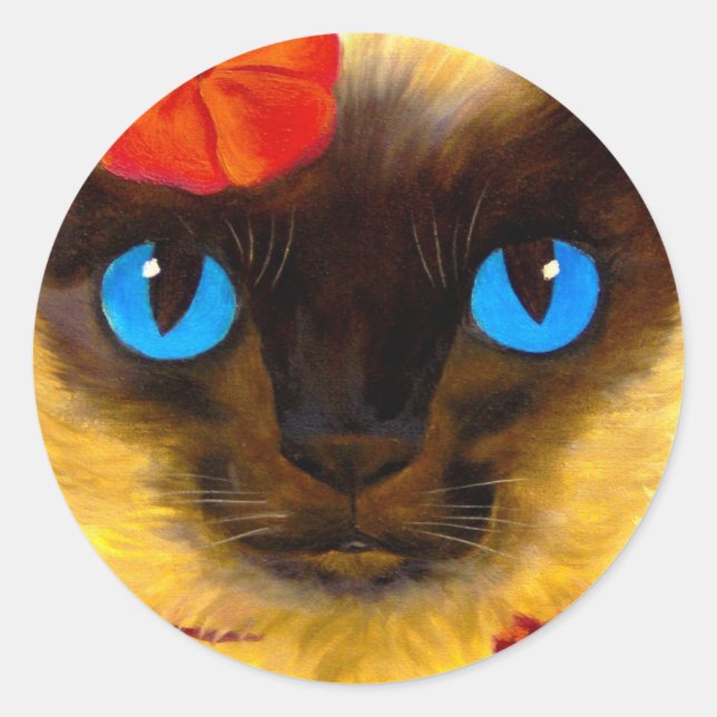Siamese Cat Feline Art Malerei - Multi Runder Aufkleber (Vorderseite)