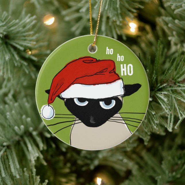 Siamese Cat Funny Santa Kitty Custom Christmas Keramik Ornament (Baum)