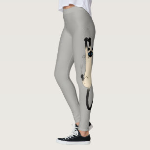 Siamese Cat hanging on   Funny Cat Lover's Leggings