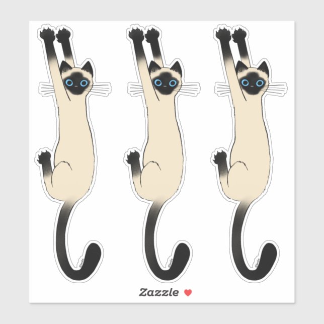 Siamese Cat hanging on | Funny Cat Stickers Aufkleber (Blatt)