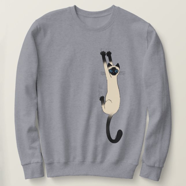 Siamese Cat hanging on | Funny Cat Sweatshirt (Design vorne)