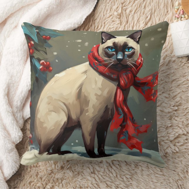 Siamese Cat in Schnee Weihnachten Kissen (Decke)