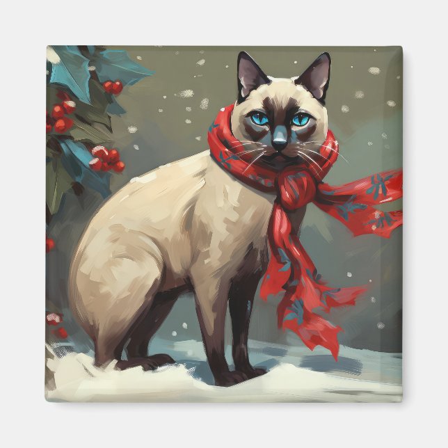 Siamese Cat in Schnee Weihnachten Magnet (Vorne)