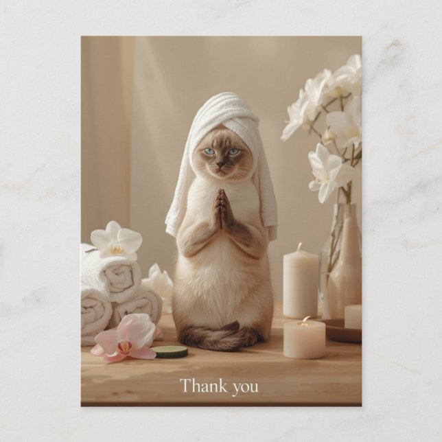 Siamese Cat in Spa Thank you  Postkarte (Vorderseite)