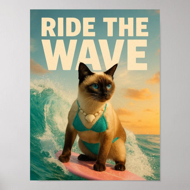 Siamese Cat is surfing  Poster (Vorne)