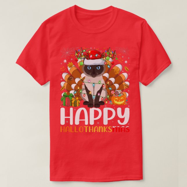 Siamese Cat Lover Halloween Weihnachtsfest Happy H T-Shirt (Design vorne)