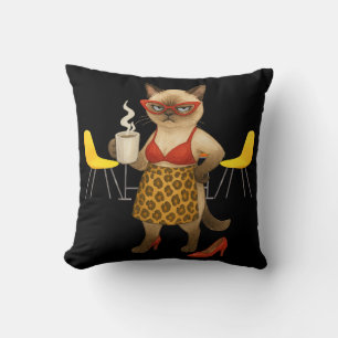Siamese Cat Loves Coussin de café - Aquarelle mign