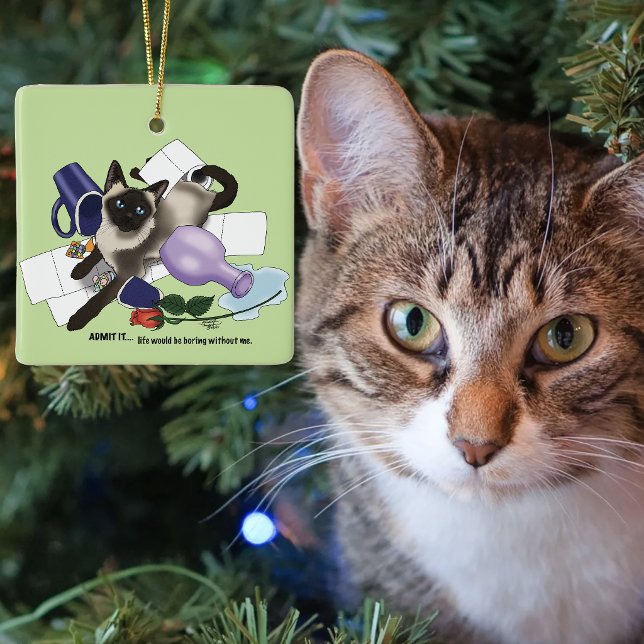 Siamese Cat Mischief Funny Keramikornament (Von Creator hochgeladen)