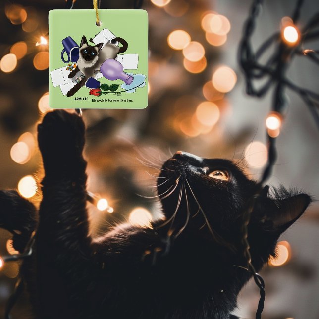Siamese Cat Mischief Funny Keramikornament (Von Creator hochgeladen)