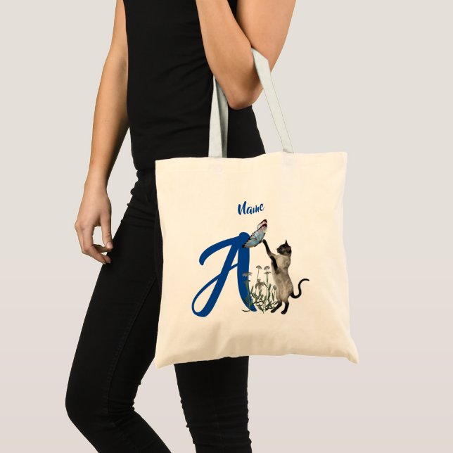 Siamese Cat Monogram Initial A Your Name Tragetasche (Vorderseite (Produkt))