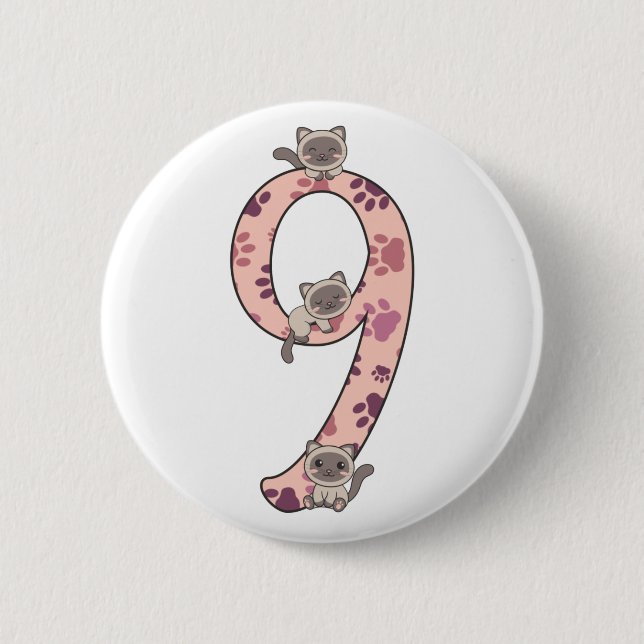 Siamese Cat Ninth Birthday for Kids Cats Button (Vorderseite)