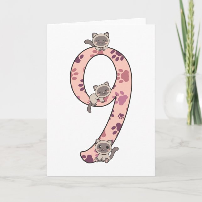 Siamese Cat Ninth Birthday For Kids Cats Card Karte (Vorderseite)