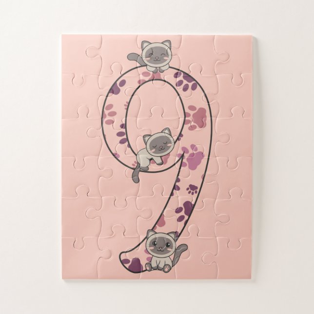 Siamese Cat Ninth Birthday for Kids Cats Jigsaw Pu (Vertikal)