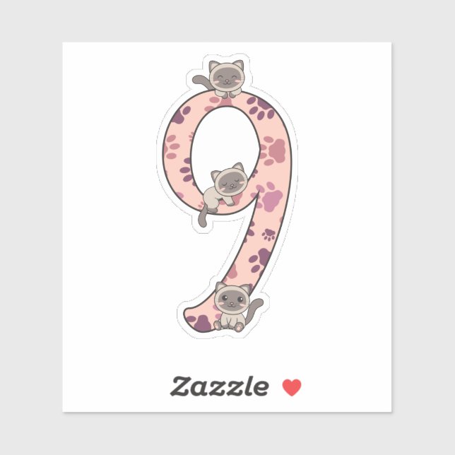 Siamese Cat Ninth Birthday For Kids Cats Sticker (Blatt)