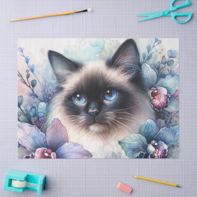 Siamese Cat Orchid Flowers Portrait Seidenpapier (Basteln)