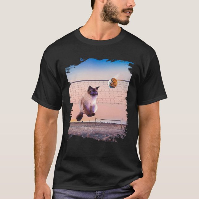 Siamese Cat Playing Beach Volleyball T-Shirt (Vorderseite)