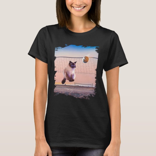 Siamese Cat Playing Beach Volleyball T-Shirt (Vorderseite)