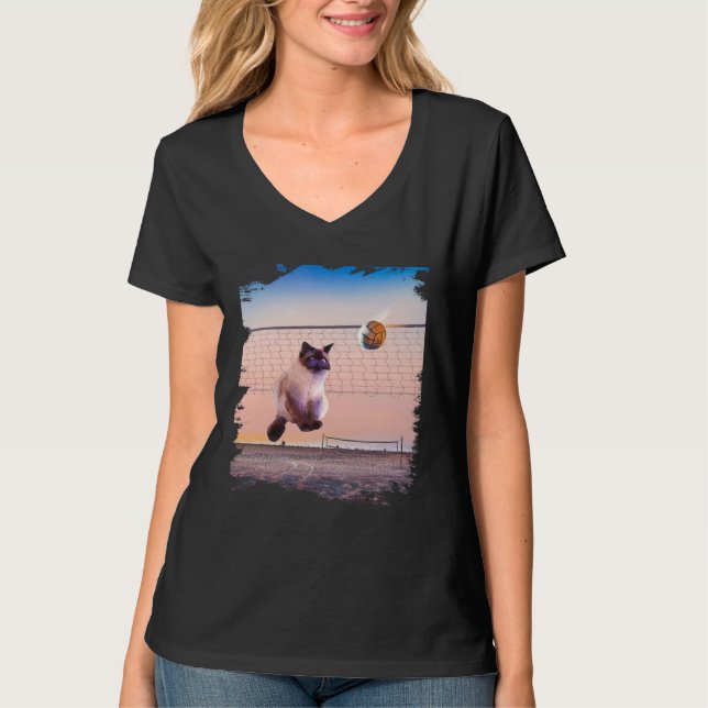 Siamese Cat Playing Beach Volleyball T-Shirt (Vorderseite)