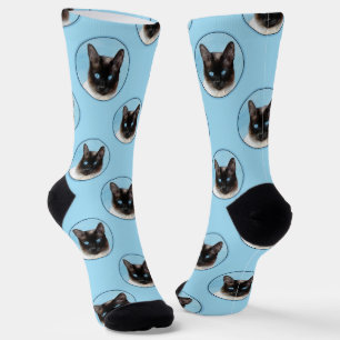 Siamese Cat Portrait Malerei Niedliche Originalkun Socken