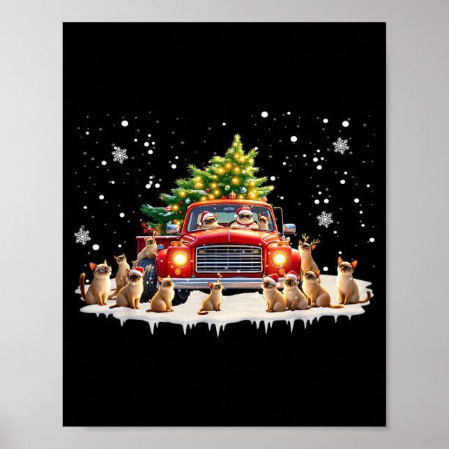 Siamese Cat Red Truck Christmas Tree Santa Ugly Xm Poster (Vorne)