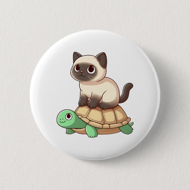 Siamese cat rides turtle Copy Button (Vorderseite)
