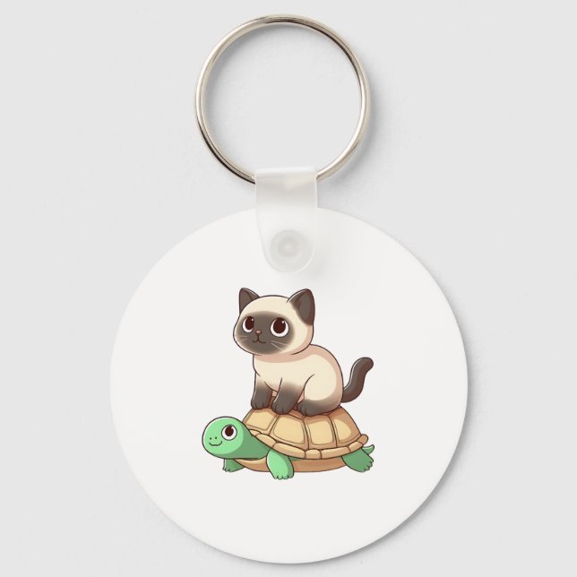Siamese cat rides turtle Copy Schlüsselanhänger (Vorderseite)