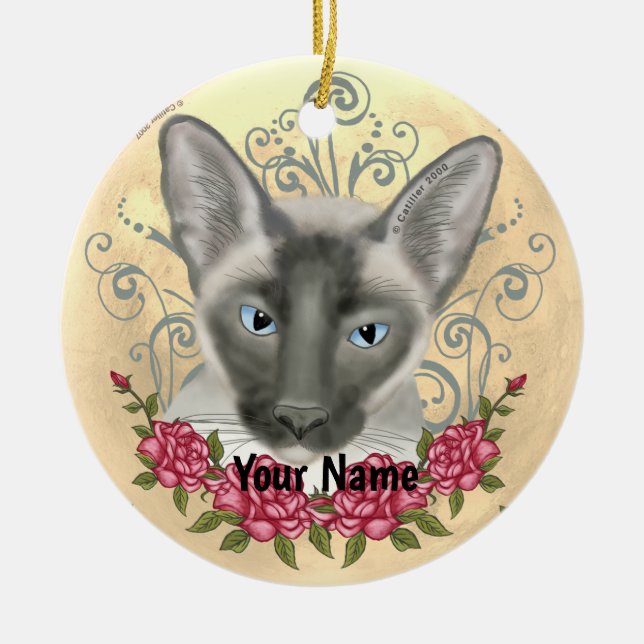 Siamese Cat Rose individuelle Name Keramik Ornament (Vorne)