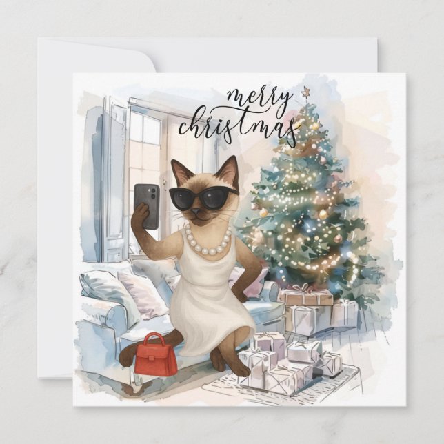 Siamese Cat Sending Message Frohe Weihnachten (Vorderseite)