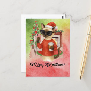 Siamese Cat Sending Message Frohe Weihnachten Postkarte