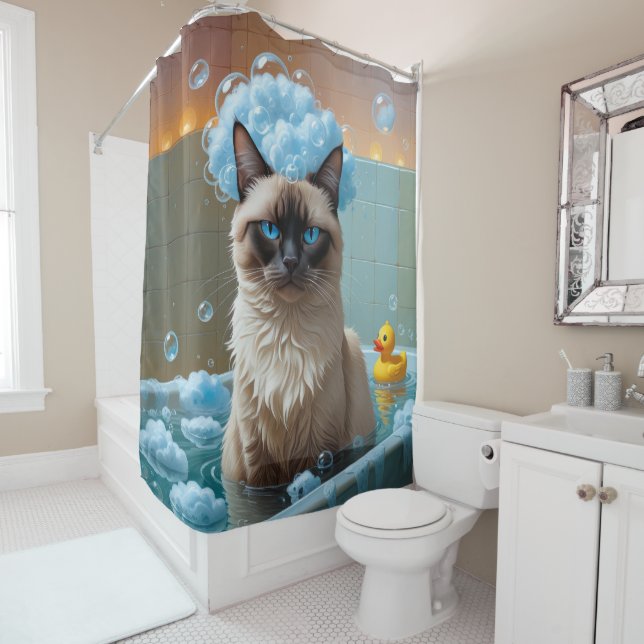Siamese Cat Sloppy Sleepy Niedlich Funny Duschvorhang (Beispiel)