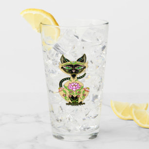Siamese Cat Sugar Skull Glas