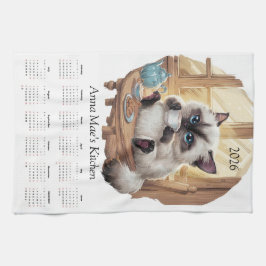 Siamese Cat & Tea Time Kitchen Towel Calendar Geschirrtuch