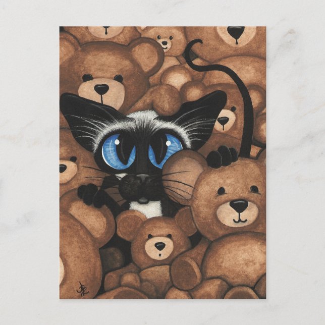 Siamese Cat Teddy Bear Hug von BiHrLe Postkarte (Vorderseite)