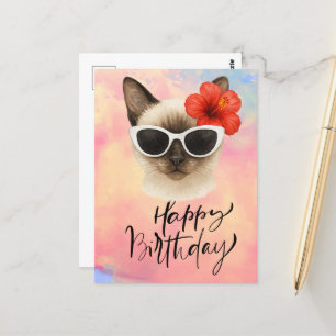 Siamese Cat trägt Sonnenbrille Happy Birthday Postkarte