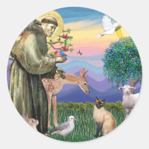 Siamese Cat und St. Francis Runder Aufkleber