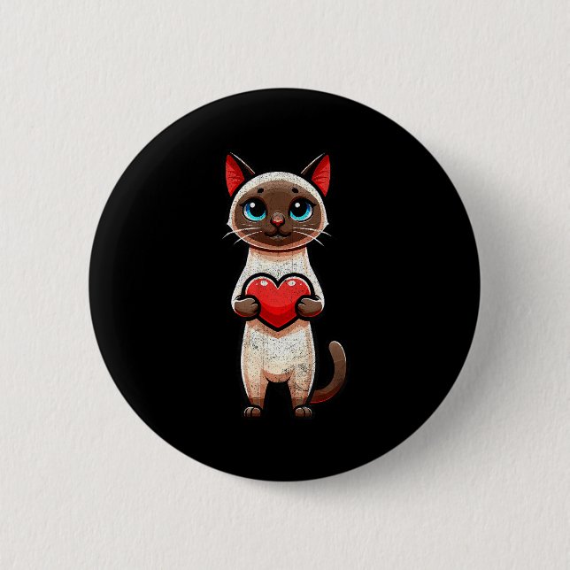 Siamese Cat Valentines Heart Lover Funny Boys Girl Button (Vorderseite)