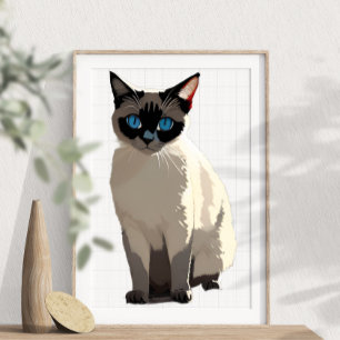 Siamese Cat Wall Art Electric Blue-Mit Augen Cat L Poster