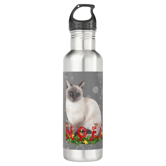 Siamese Cat Watercolor Edelstahlflasche (Vorderseite)