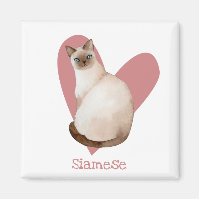 Siamese Cat Watercolor Kitty Pink Heart Magnet (Vorne)