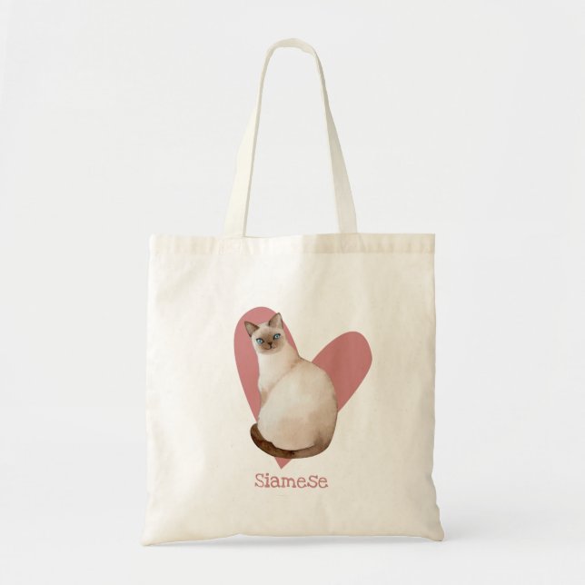 Siamese Cat Watercolor Kitty Pink Heart Tragetasche (Vorne)