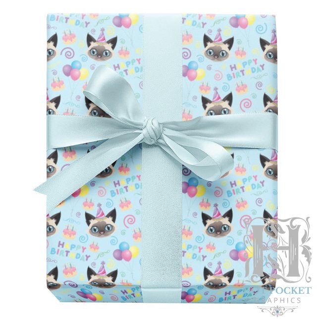 Siamese Cat Wrapping Paper in Blue Geschenkpapier (Von Creator hochgeladen)